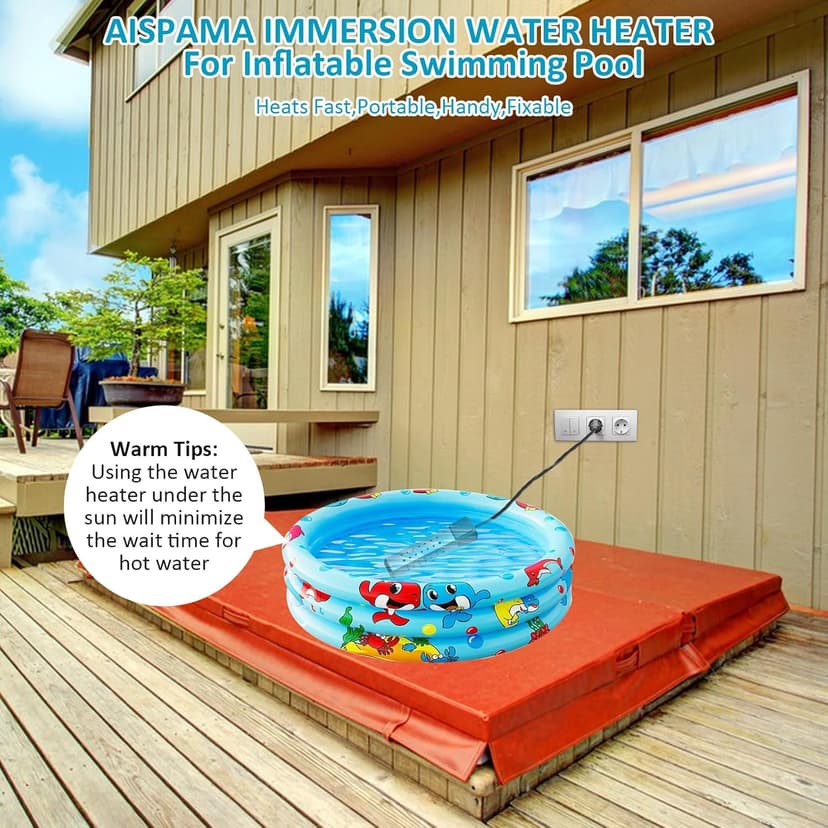 Immersion Water Heater,Pool Heater for Inflatable Pool, Portable Hot Tub Heater with Stainless Steel Protection Guard and LCD Digital Thermometer,Heat Water Fast in Small Pool,Bucket and Bathtub.