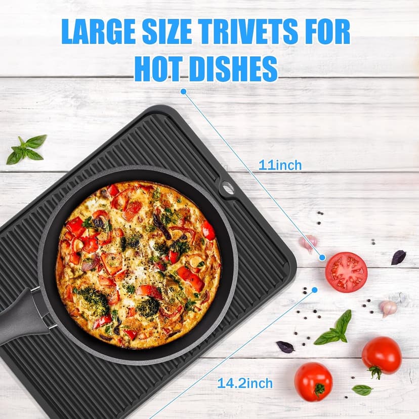 Silicone Trivet Mat Extra Large Heat Resistant, Non-Slip Pot Holder, Multi Purpose Kitchen Hot Pad for Use as a Trivet, Hot Dish Mat, or Utensil Drying Rack 14.2"×11 "