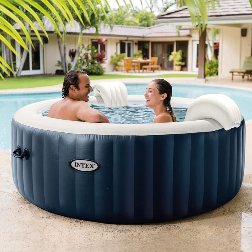 INTEX 28429EP PureSpa Plus Bubble Massage Spa Set: Includes Energy Efficient Spa Cover – 2 Contoured Headrest – LED Light – 4 Person Capacity – 77" x 28"