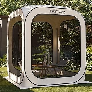 EAST OAK Screen House Tent Pop-Up, Portable Screen Room Canopy Instant Screen Tent 6 x 6 FT with Carry Bag for Patio, Backyard, Deck & Outdoor Activities, Beige
