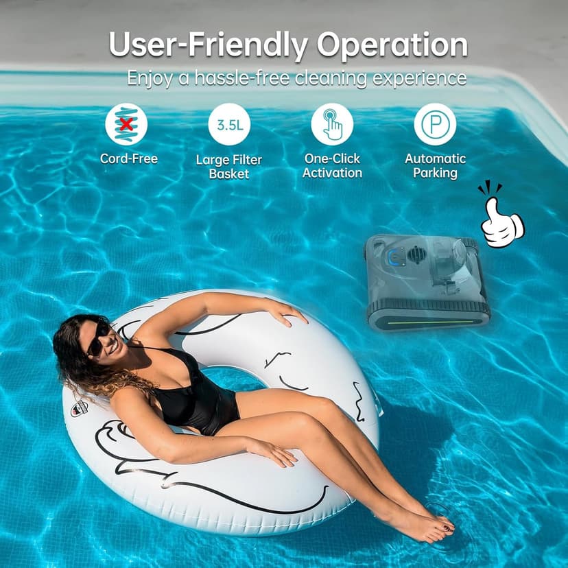 Pool Vacuum for Above Ground Pool: NexTrend Cordless Robotic Pool Cleaner Wall Floor Waterline Cleaning 180W Powerful Suction Last 150 Mins Automatic Robot for Inground Swimming Pool up to 2,050 sq.ft