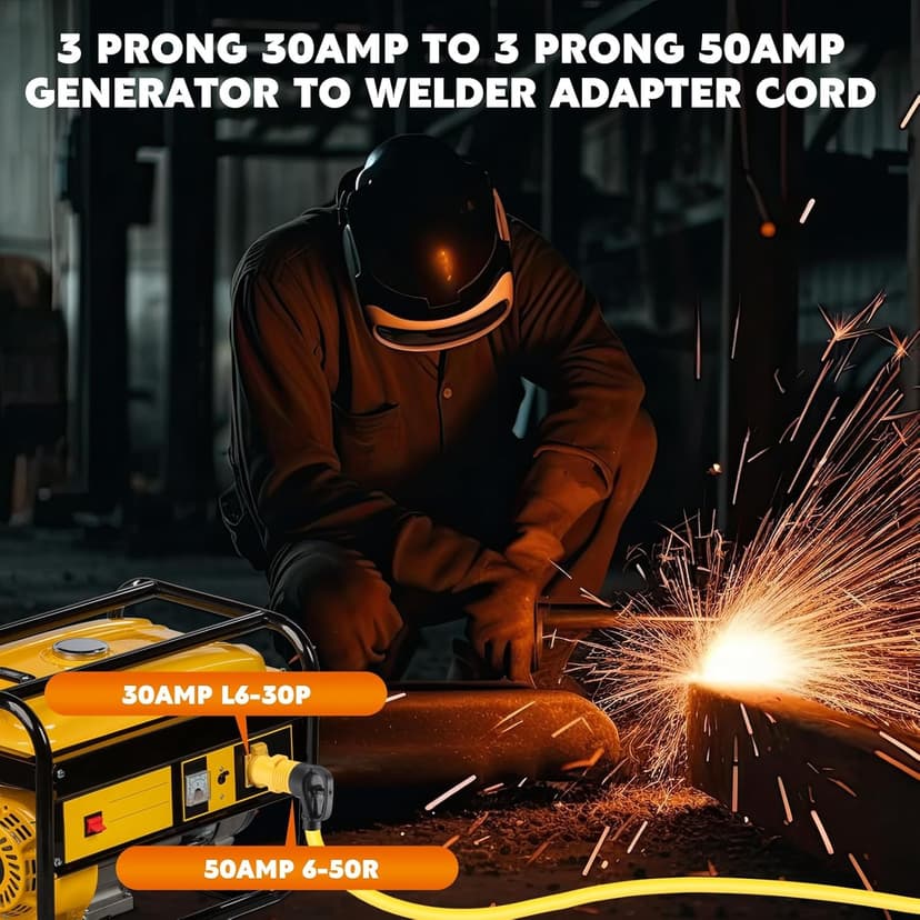 Kanayu Generator Welder Adapter Compatible with Nema L6-30P to 6-50R 3 Prong 30 Amp Locking Male Plug to 50 Amp Female Receptacle Adapter Generator RV EV Charger Power Cord Connector
