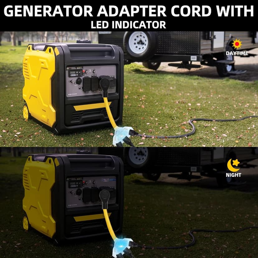 30 Amp to 110V 20 Amp RV Distribution Adapter,NEMA TT-30P Male to 3X 5-20R/15R Female,30 Amp to 15 Amp RV Adapter Extension Cord,3-prong to LIT 3-Way Outlet Splitter for RV Generators with Lighted End