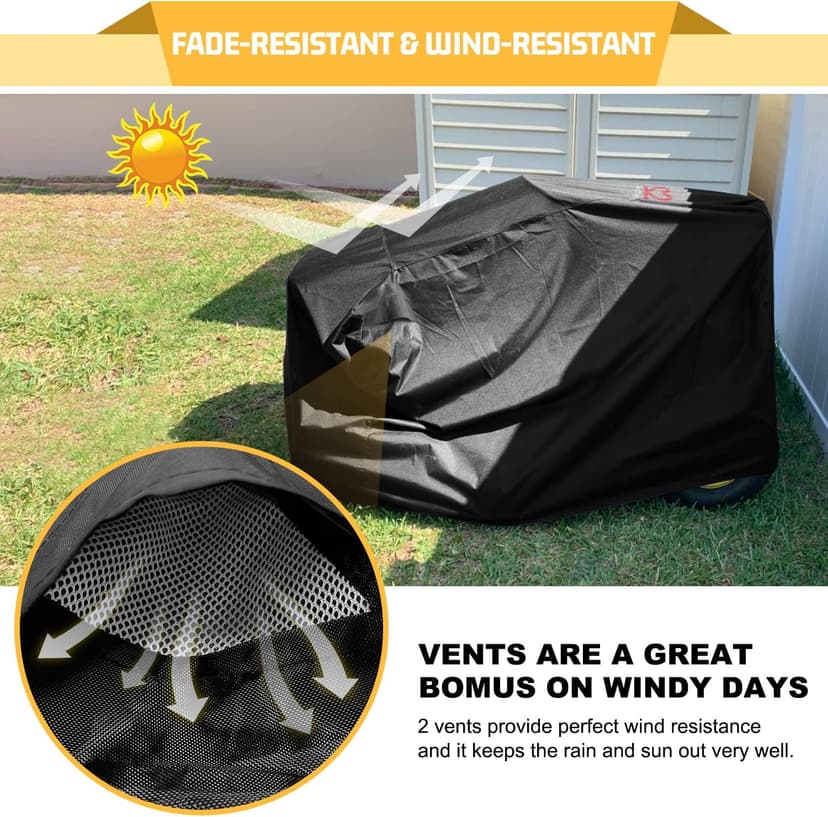 Riding Lawn Mower Cover, Heavy Duty Waterproof Polyester 600D Oxford Tractor Cover UV & Dust & Water Resistant, Universal Fit Decks up to 54" with Elastic Cord & Storage Bag (Black)
