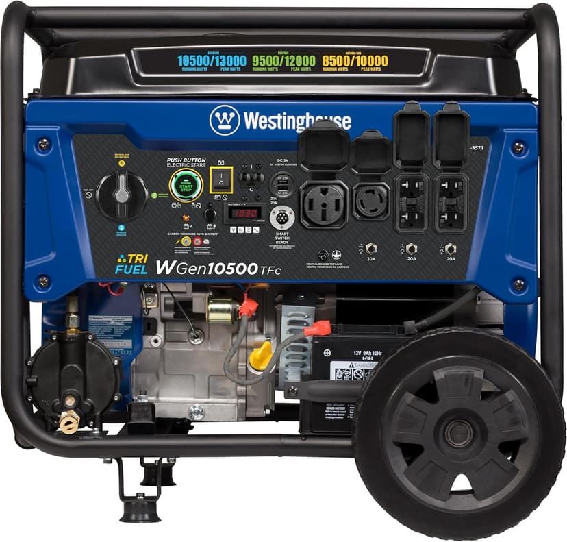 Westinghouse 13500 Peak Watt Tri-Fuel Home Backup Portable Generator, Remote Electric Start, Transfer Switch Ready, Gas, Propane, and Natural Gas Powered
