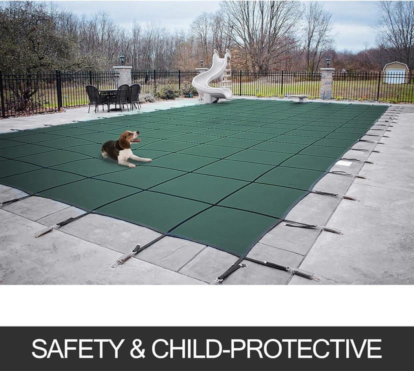 VEVOR Inground Pool Safety Cover 18' x 36' Rectangle with 4x8ft Center End Step, Safety Pool Covers Green Mesh, 15-Year Warranty, Triple Stitched, MAX Strength Winter Safety Cover for Children & Pets