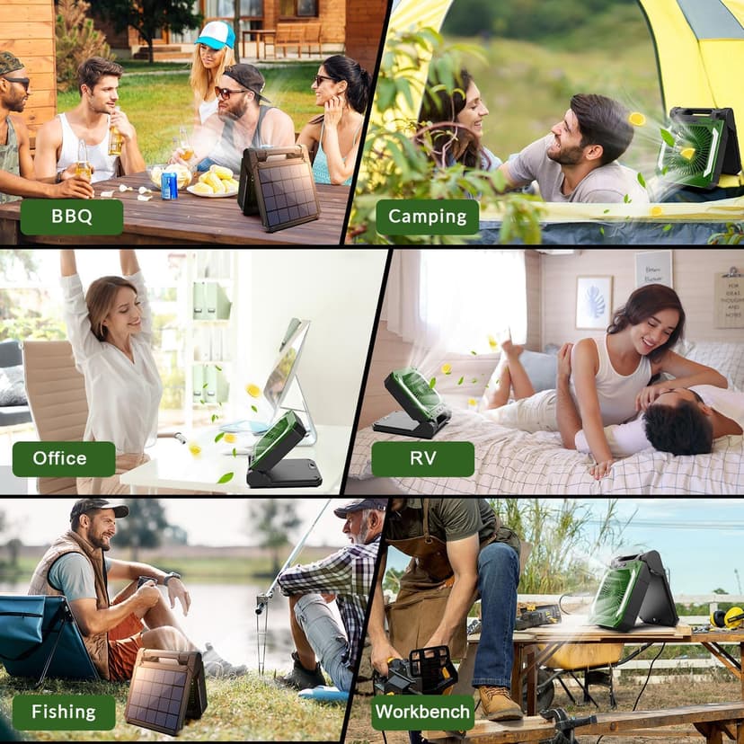 20000mAh Portable Fan Rechargeable with Solar Panel 2-in-1, 3 Speeds Cordless Battery Powered Fan with Led Lantern,Timer, Quiet USB-C Table Fan for Travel Tent Hurricane Office Home Bedroom(Green)