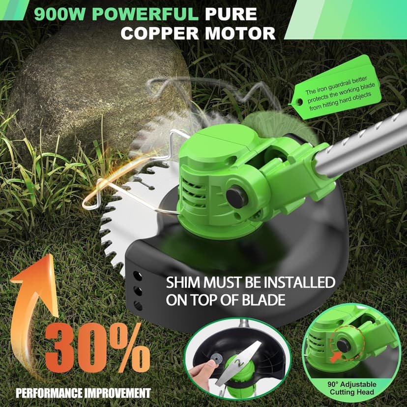 Cordless Lawn Trimmer Weed Wacker - GUIFIN 21V Lawn Mower Grass Edger with One 2.0Ah Li-Ion Battery Powered & 3 Cutting Blade Types, Compact Power Tool for Lawn Yard Work
