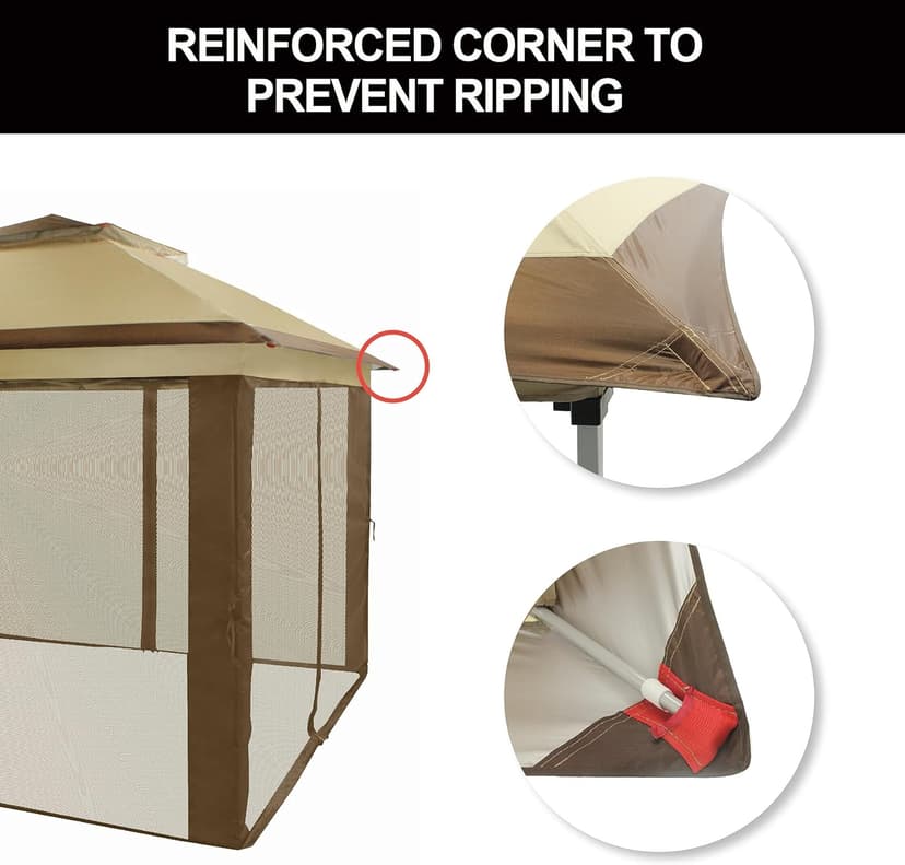 CROWN SHADES 11x11 Pop Up Gazebo, Patented One Push Outoor Canopy Tent with Wheeled STO-N-Go Cover Bag, Pop Up Canopy with Netting for Patio, Backyard (11x11, Beige & Coffee)