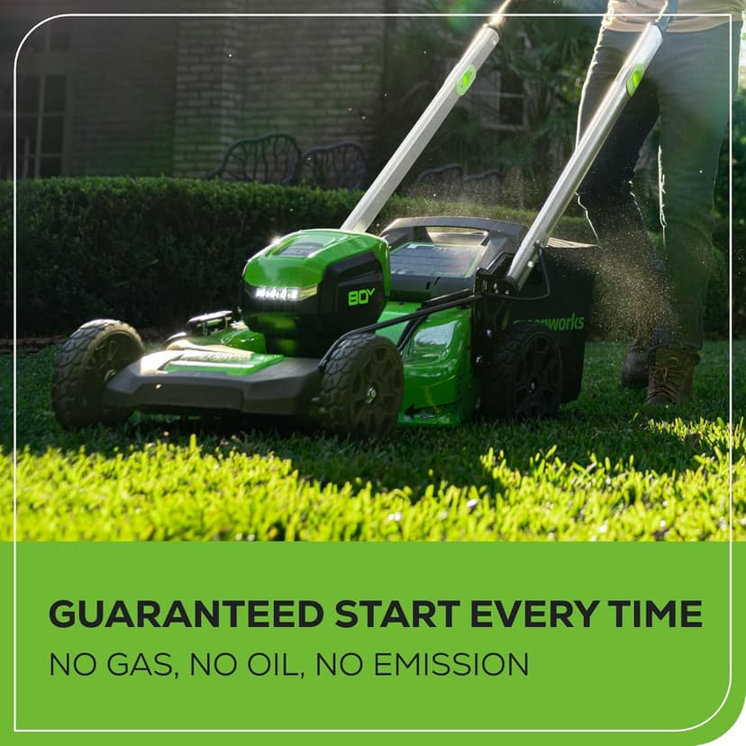Greenworks 80V 21" Brushless Cordless (Self-Propelled) Lawn Mower (LED Headlight + Aluminum Handles), 4.0Ah Battery and Rapid Charger Included (75+ Compatible Tools)