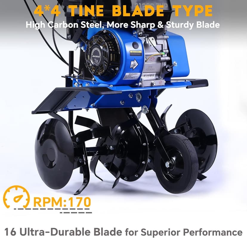 Rear Tine Tiller– 7HP 212CC 4-Cycle Gas Engine, 22" Adjustable Width, Heavy Duty High Carbon Steel Tines, Instant Reverse, Tiller for Gardening, New Ground Breaking & Deep Soil Cultivation