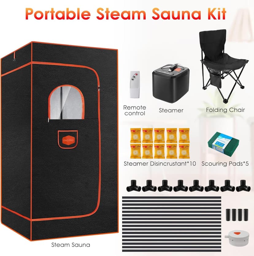 Portable Sauna Box for Home With 3L 1000W Steamer, Remote Control, Folding Chair - Steam Tent for Gym, Yoga, Pilates, Hot Tub