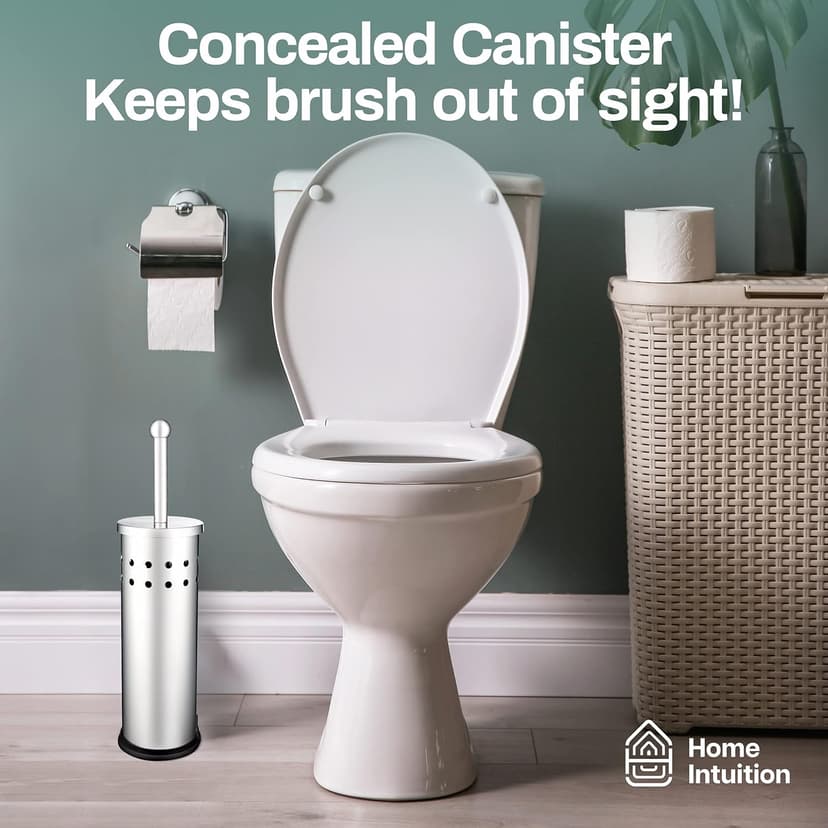 Home Intuition Modern Brushed Stainless Steel Toilet Brush & Holder Set, Bathroom Bowl Scrubber with Holder, 2 Pack