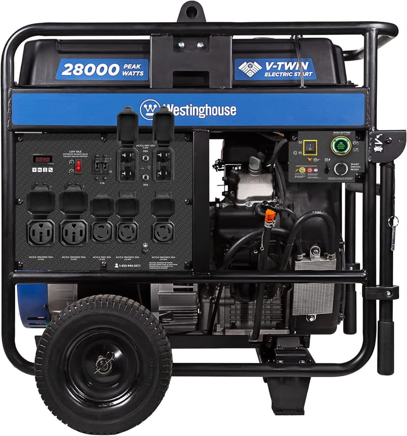 Westinghouse 28000 Peak Watt Home Backup Portable Generator, Remote Electric Start with Auto Choke, Transfer Switch Ready 30A & 50A Outlets, Gas Powered, CO Sensor,Blue