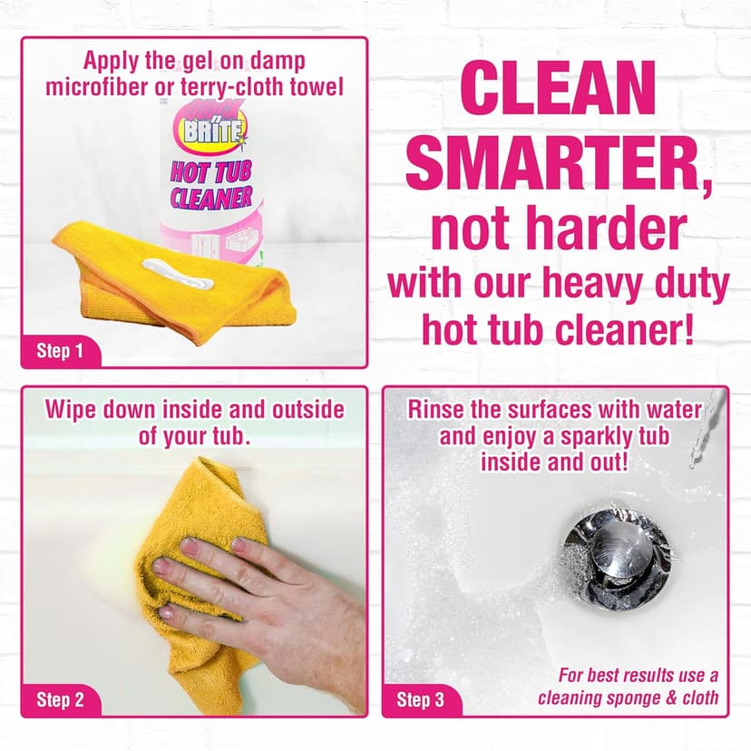 Quick N Brite Heavy Duty Hot Tub Cleaner Kit - Non-abrasive Cleaning Gel with Sponge and Cloth, 16 oz. (Packaging May Vary)