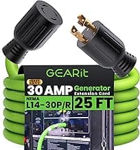 GEARit 30-Amp Generator Extension Cord (25 Feet) 4-Prong 120/250-Volt 7500W, NEMA L14-30P/L L14-30R, 10 Gauge SJTW Locking Power Cord for Manual Transfer Switch, Portable Generators, Power Outage 25ft