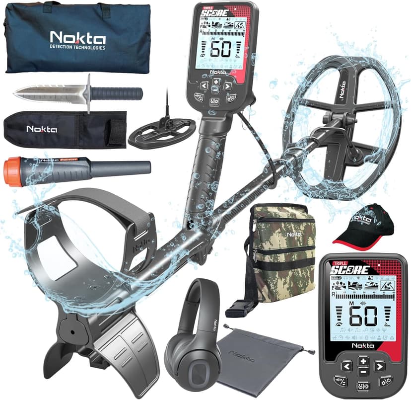 Nokta Triple Score PRO Pack Metal Detector Kit Seasoned Hunter Pack (Pointer,Digger,Carrying Case,Cap) Professional Set for Adults Waterproof Multi-Frequency Detectors for Treasure Hunting