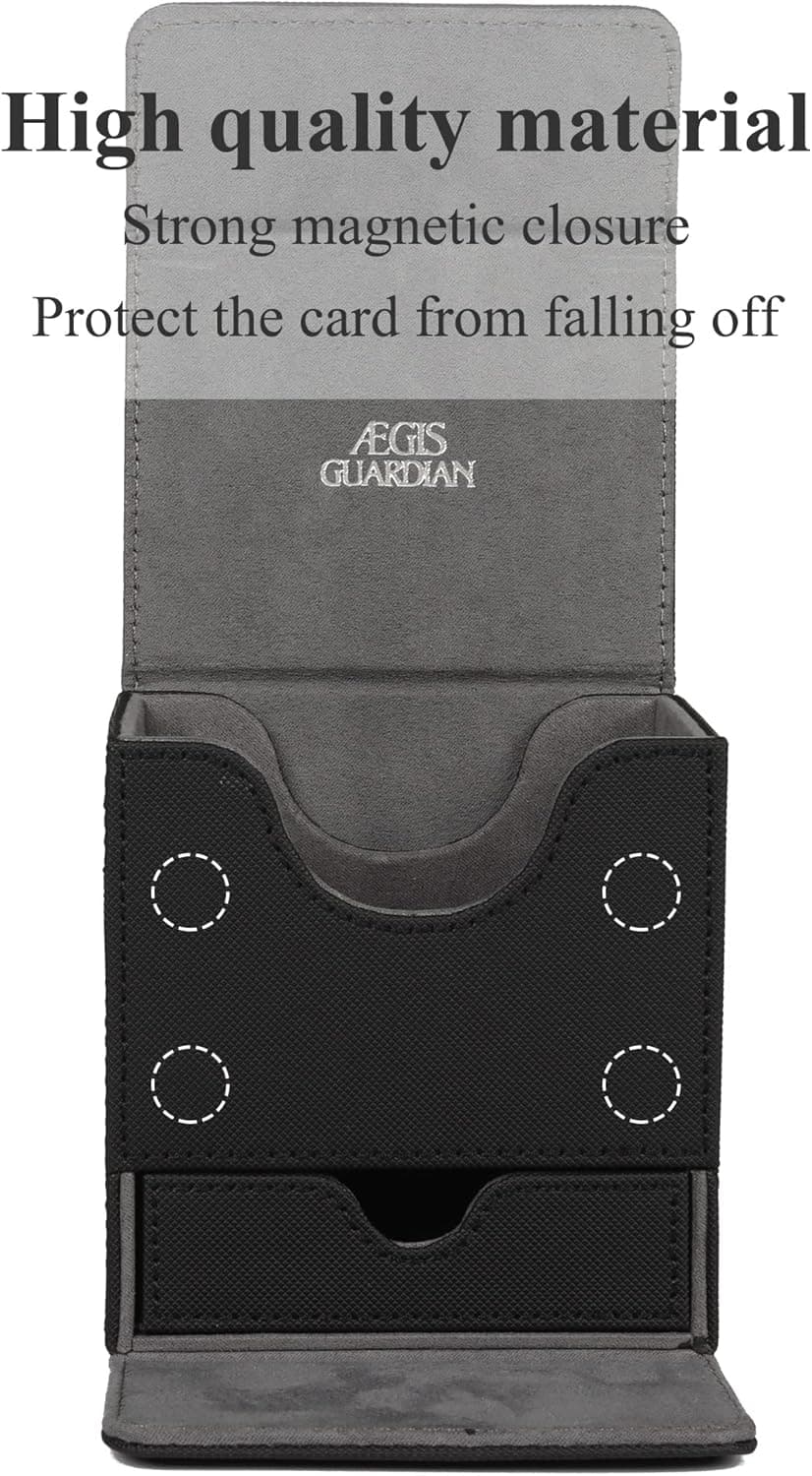 AEGIS GUARDIAN Card Deck Box with Dice Tray for MTG Cards, Commander Deck Box fit 150+ Sleeved Cards, PU Leather Card Storage Box Strong Magnet Deck Game Case for TCG CCG, Black