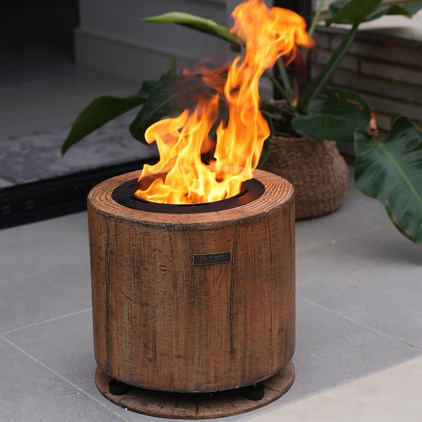 El Fuego Portable Wax Burning Fire Pit - Easy Start, Clean-Burning, No Wood Smoke with 8-Hour Starter Wax Fuel for Interval Burning - Ideal for Patios, Camping and Outdoor Use - Wood Pattern, Brown