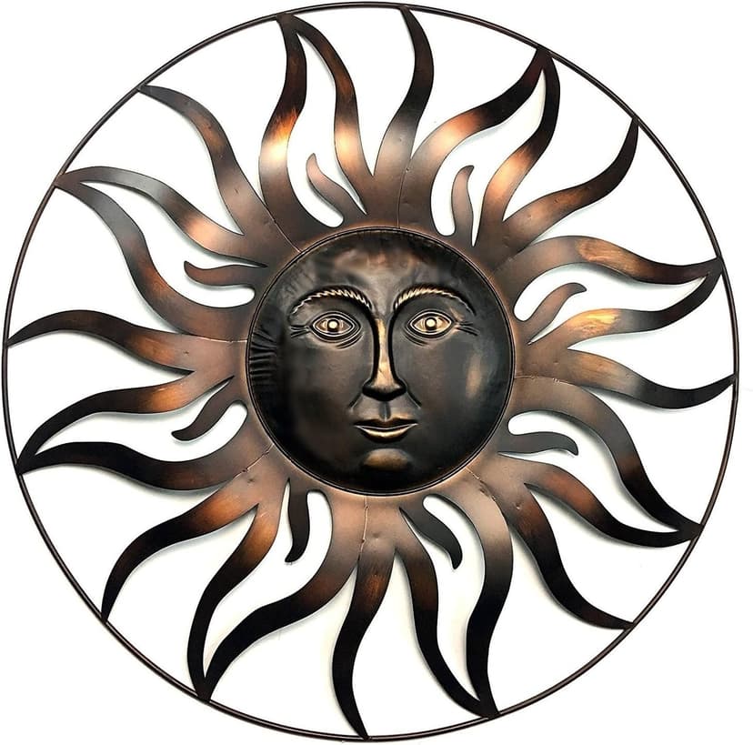Bellaa 20018 Large Sun Metal Wall Art Sculpture Indoor Living Room Outdoor Garden Patio Farmhouse Home Decor Hanging Retro Rustic Statue Figurine