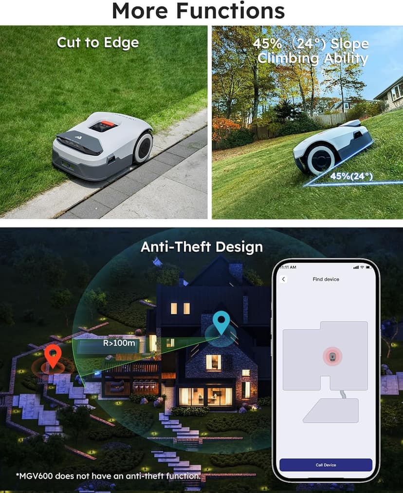 Robot Lawn Mower NO Wire - 0.22 Acre, Full Band RTK+4-Eye Vision Robotic Lawnmower, Automatic Mapping, 20 Multi-Zone Management, 3D Obstacle Avoidance, Intelligent Path Planning, ANTHBOT Genie600