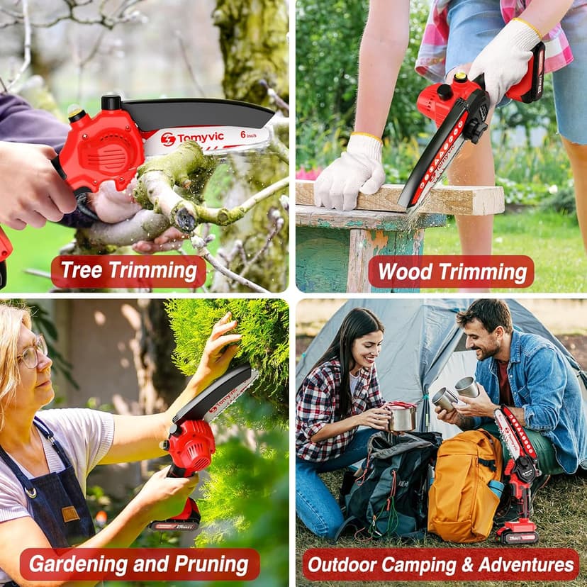 Electric Mini Chainsaw Battery Powered - 6 Inch Cordless Handheld Power Chain Saw With Charger For Trimming On Tree Branches, Wood Cutting, Pruning Limbs To Yard Clean-Up & Gift-Ready