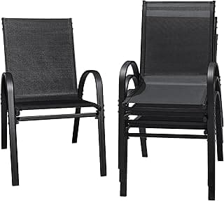 Flamaker Patio Chairs Stackable Dining Chairs Set of 4 Metal and Teslin Outdoor Chairs for Lawn Deck Porch Balcony (Black)