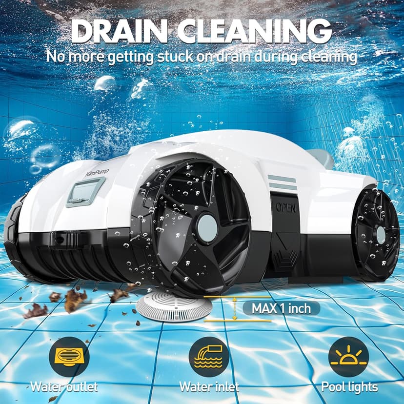 Automatic Pool Vacuum Robot, Cordless Robotic Pool Cleaner for Inground Pools, Pool Vacuum Cleaner Automatically Removes Debris Underwater, 90-120Min Runtime, Ideal for Flat Above Ground Pools