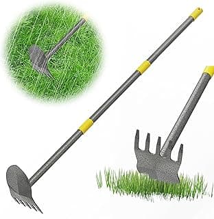 Luvenia Hoe Garden Tool Heavy Duty Garden Hoe for Weeding Loosening Soil 2 in 1 Manual Garden Tools Long Handle Adjustable 16-45 Inch Steel Shaft for Gardening