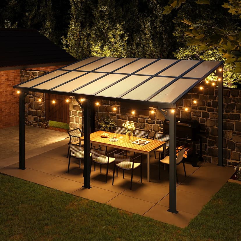 Aoxun Gazebo for Patio 10' x 14', Premium Gazebo Pergola with Sloped Roof, Large Wall-Mounted Heavy Duty Awnings, for Backyard, Patio, Deck and More