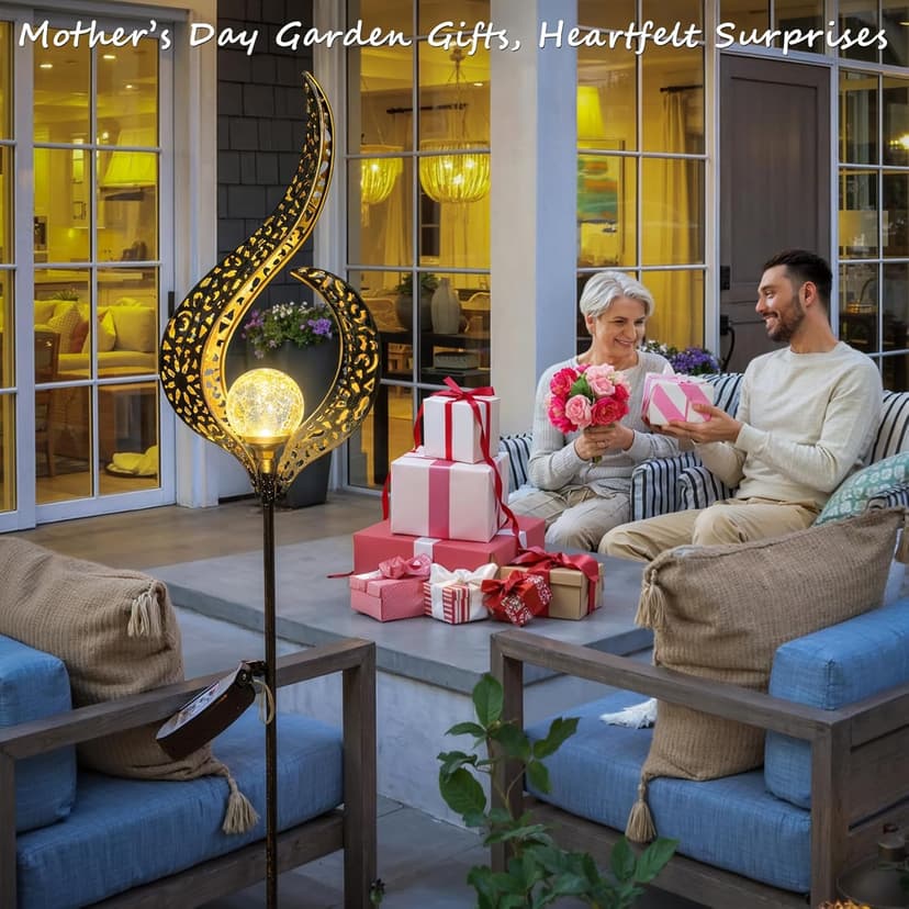 HOMEIMPRO Outdoor Garden Solar Lights Stake, Mothers Day Gifts Mom,Crackle Glass Metal Flower Waterproof LED Fairy Lights for Pathway,Lawn,Patio or Courtyard,Gardening Gifts Women (Bronze)