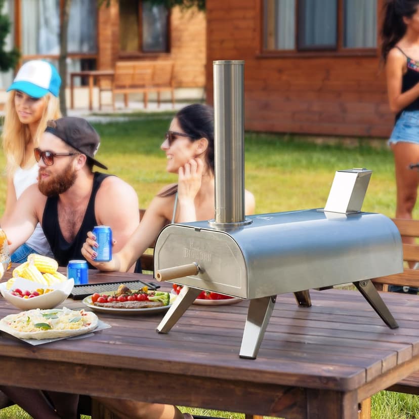 BIG HORN OUTDOORS 12" Multi-Fuel Pizza Oven, Portable Outdoor Pizza Oven, Wood Fired & Propane Gas, Pellet Pizza Maker with Pizza Stone