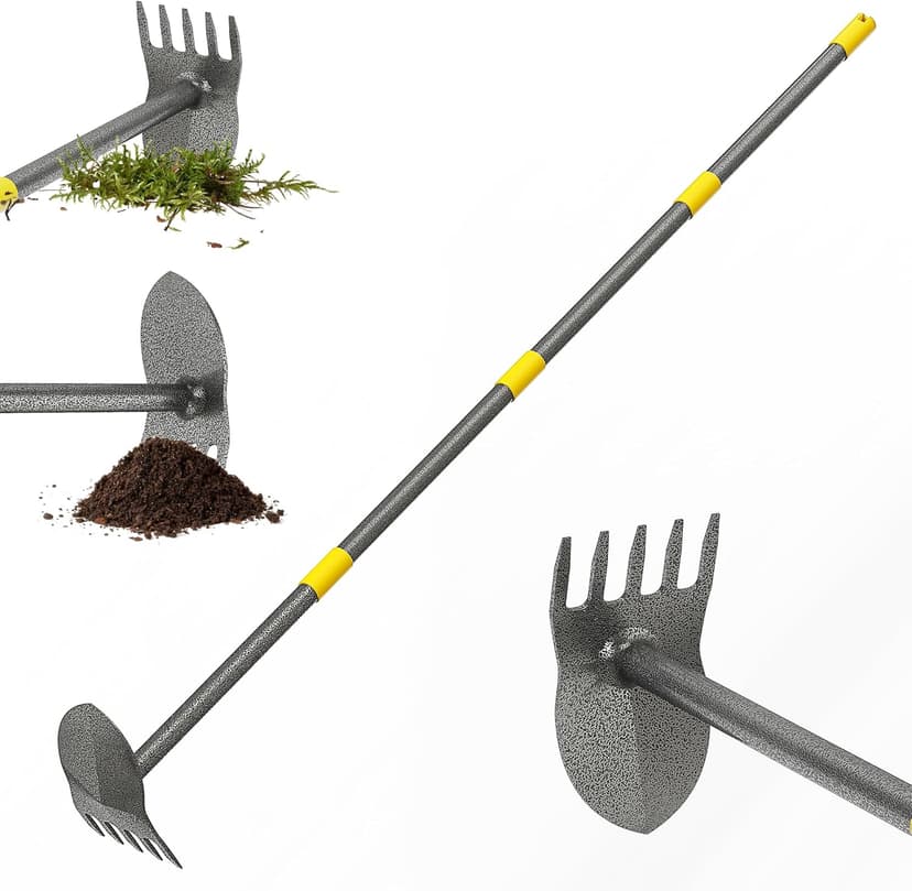 Hoe Garden Tools, Pointed Hoe for Weeding, Iron Tines for Loosening Soil, Hoe Cultivator 2 in 1 Manual Garden Tools, 17-60 Inch Long Handle Heavy Duty Garden Hoe, Black