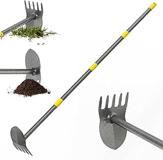 Hoe Garden Tools, Pointed Hoe for Weeding, Iron Tines for Loosening Soil, Hoe Cultivator 2 in 1 Manual Garden Tools, 17-60 Inch Long Handle Heavy Duty Garden Hoe, Black