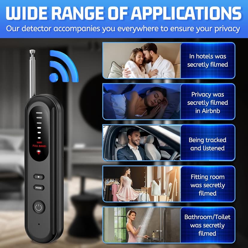 Hidden Camera Detector Spy Camera Finder,Bed Bug Hidden Camera Detectors for Hotels,RF Detectors for Travel,GPS Tracking/Tracker Device Detector for Car,5 Levels Sensitivity 3 Modes