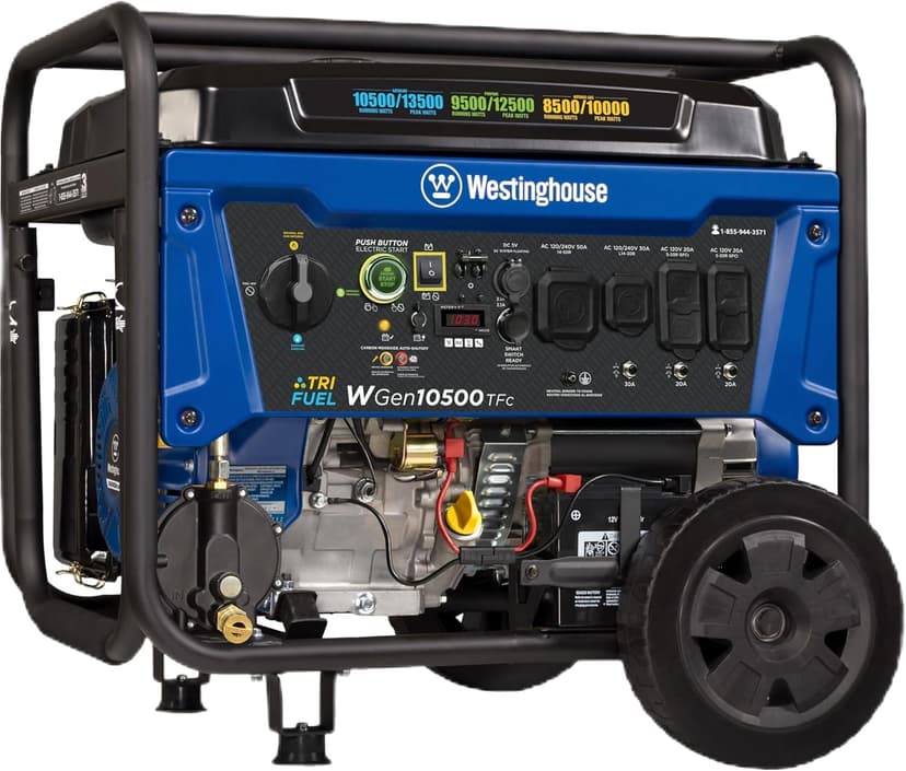 Westinghouse 13500 Peak Watt Tri-Fuel Home Backup Portable Generator, Remote Electric Start, Transfer Switch Ready, Gas, Propane, and Natural Gas Powered