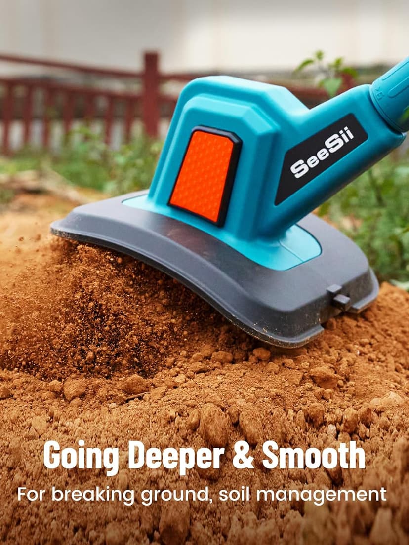 Seesii Electric Tiller for Gardening 300 RPM Rototiller Cordless Cultivator Total 8000mAh Battery Powered Garden Tiller 4 Pcs Blades for Smooth Tilling&Cleaning, Handheld Tiller for Raised Garden Beds