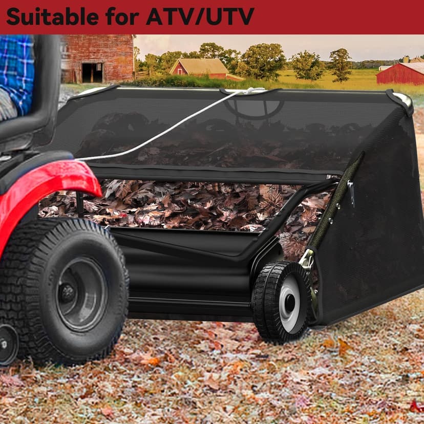 YITAMOTOR 42" Tow Behind Lawn Sweeper Leaf Collector Pull Behind Grass Sweeper Large Hopper Black