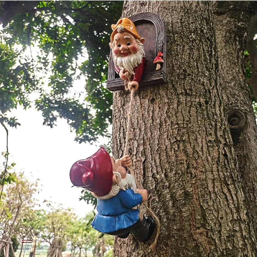 Climbing Gnomes Tree Faces Decor Outdoor for Yard - Cute Gnome Garden Statue Art Resin Dwarf Sculpture for Yard Outdoor Decoration Ornaments