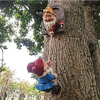 Climbing Gnomes Tree Faces Decor Outdoor for Yard - Cute Gnome Garden Statue Art Resin Dwarf Sculpture for Yard Outdoor Decoration Ornaments