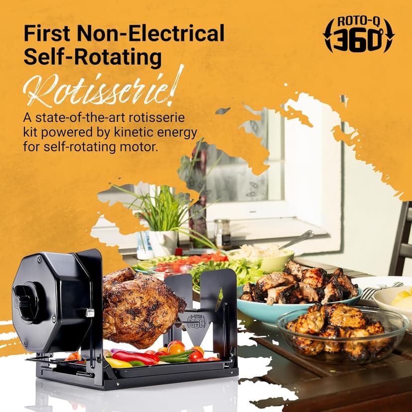 Family Bundle Rotisserie Kit - Non-Electric Wind-Up Spit Roaster with Rotisserie Basket, Flat Cage, Skewer Set, and Cooking Mat for Grills, Ovens, and Smokers - Indoor & Outdoor BBQ Use