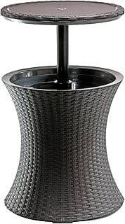 Keter Pacific Cool Bar Outdoor Patio Furniture and Hot Tub Side Table with 7.5 Gallon Beer and Wine Cooler, Espresso Brown