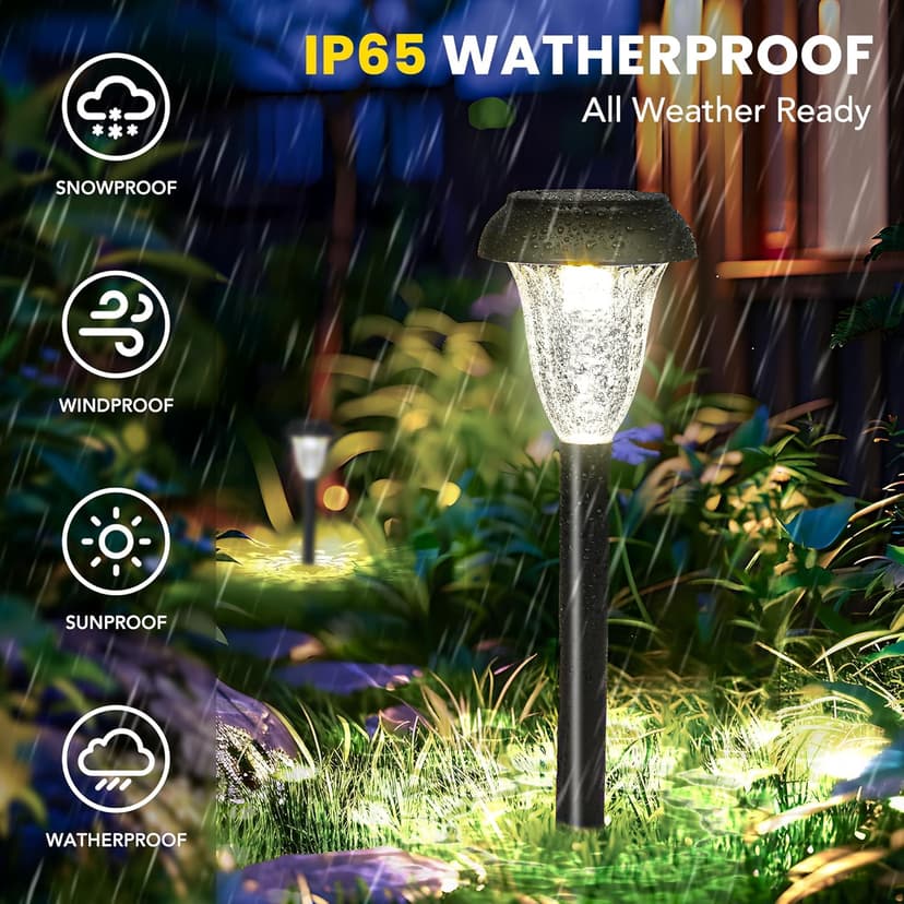 GIGALUMI Solar-Powered Pathway Lights (12-Pack), Waterproof, Bright LED Solar Outdoor Lights for Landscapes, Gardens, Walkways and Driveways (Cold White)