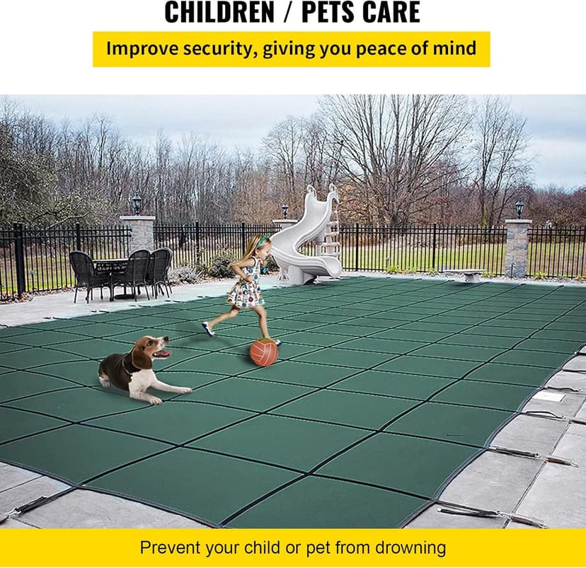 VEVOR Inground Pool Safety Cover 18' x 36' Rectangle with 4x8ft Center End Step, Safety Pool Covers Green Mesh, 15-Year Warranty, Triple Stitched, MAX Strength Winter Safety Cover for Children & Pets