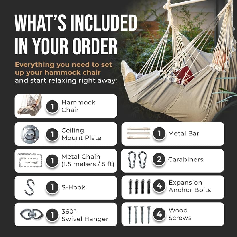 Indoor Hammock Chair Swing - Hanging Hammock Swing Chair - Indoor/Outdoor - Hanging Chairs for Bedroom, Patio, Porch, Swinging Chair Hammock for Adults - Built-In Footrest - Spacious Full-Body Support
