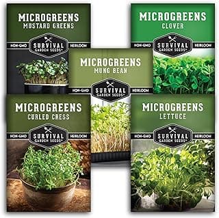 Survival Garden Seeds Microgreens 5 Pack (Seeds Only) - Plant, Sprout, and Grow a Mix of Microgreen Plants in Your Kitchen or on Your Windowsill - Lettuce, Curled Cress, Mung Bean, Mustard, Clover