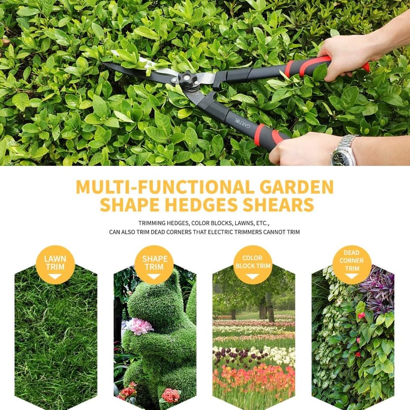GARTOL 23-inch Garden Hedge Shears Clippers, Lightweight Manual Hedge Trimmer with Ergonomic Comfort Handles, High Carbon Steel Blade for Bush Cutting, Trimming & Shaping Decorative Shrubs & Borders