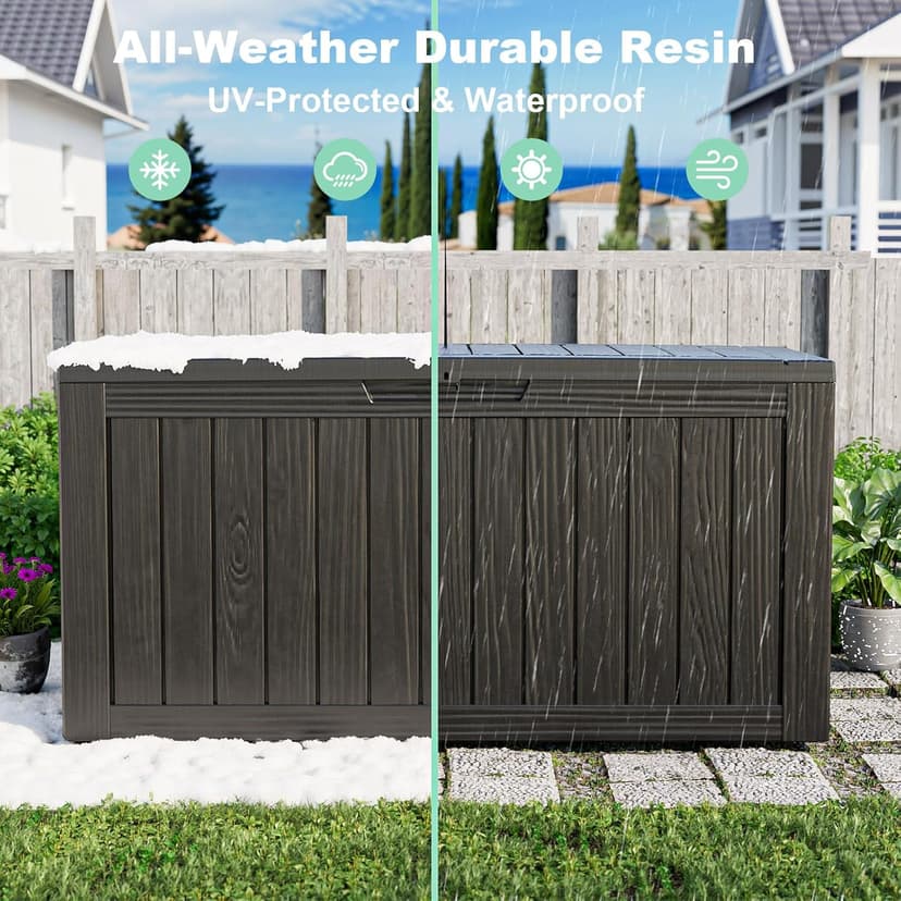 76 Gallon Outdoor Deck Box,Storage Lockable Waterproof Patio Furniture,Garden Tools,Cushions,Pool Accessories Outside Storage Resin Box(Black)