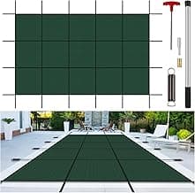Inground Pool Cover Safety Fits 15x30ft Rectangle Swimming Pool, Mesh Solid Pool Cover for Inground Pools,Winter Pool Safety Cover Includes Safety Net and Installation Tools Green