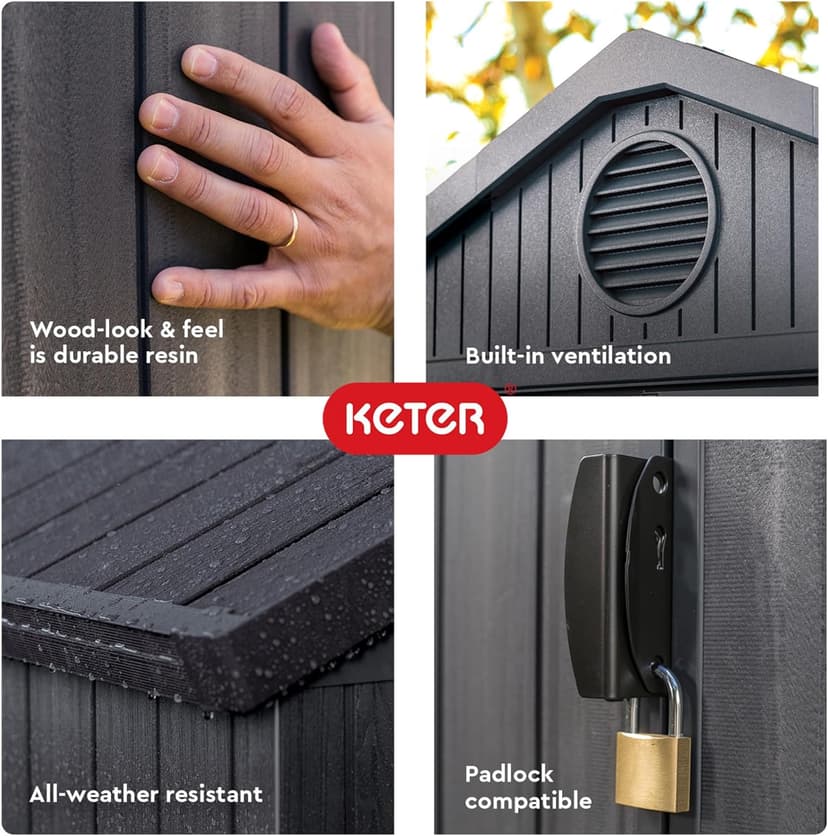 Keter Outdoor Storage Tool Shed for House, Lawn & Garden, 4x6’ Darwin, Graphite